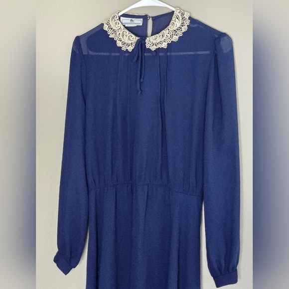 Vintage Jonathan Martin Semi-Sheer Praire Lace Collar Midi Dress, Size 14 - Picture 2 of 3